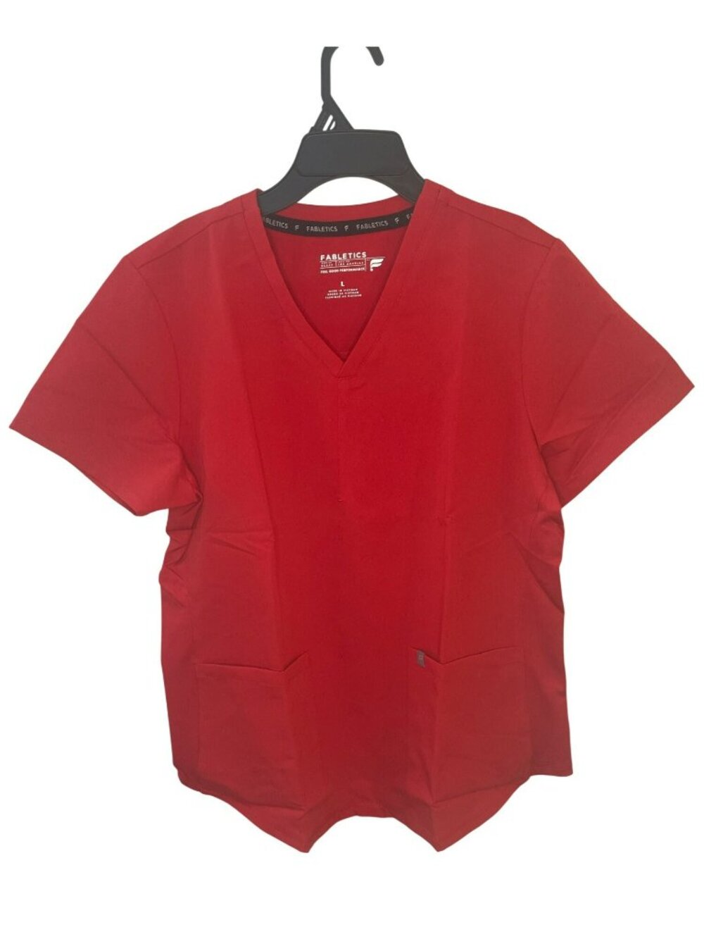 Fabletics Method Flex Scrub Top Goji Red Short Sleeve V-Neck Women's Size L NWT